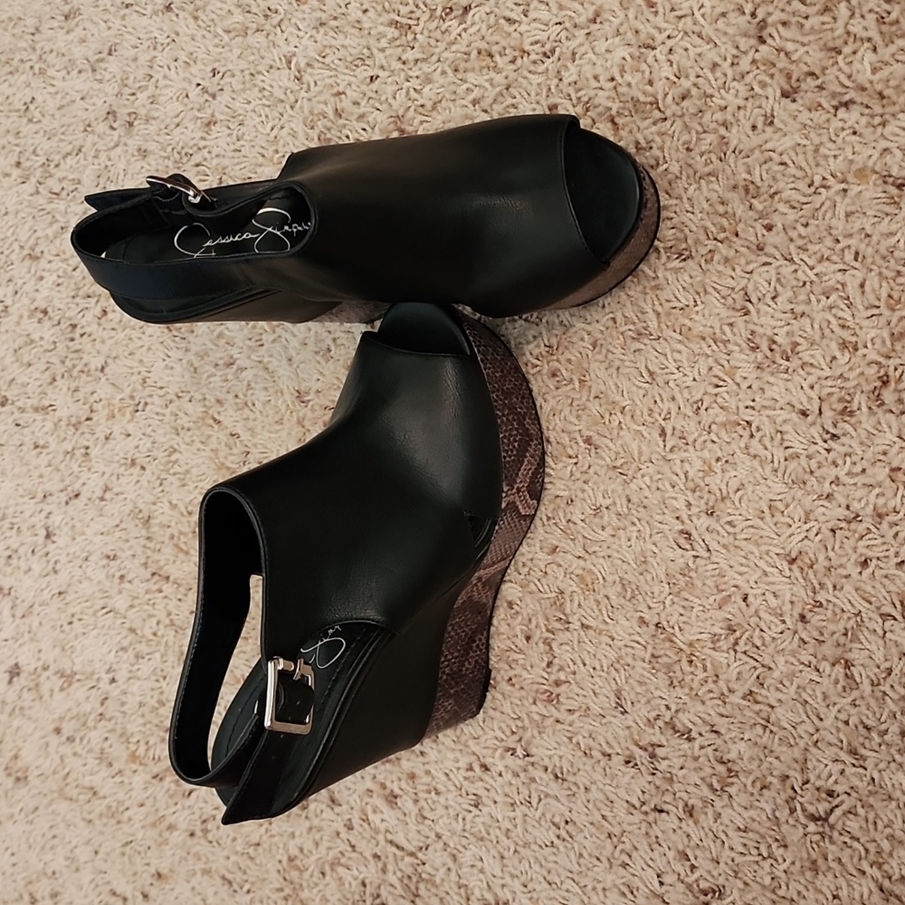 Jessica Simpson snake skin platform  wedges worm once